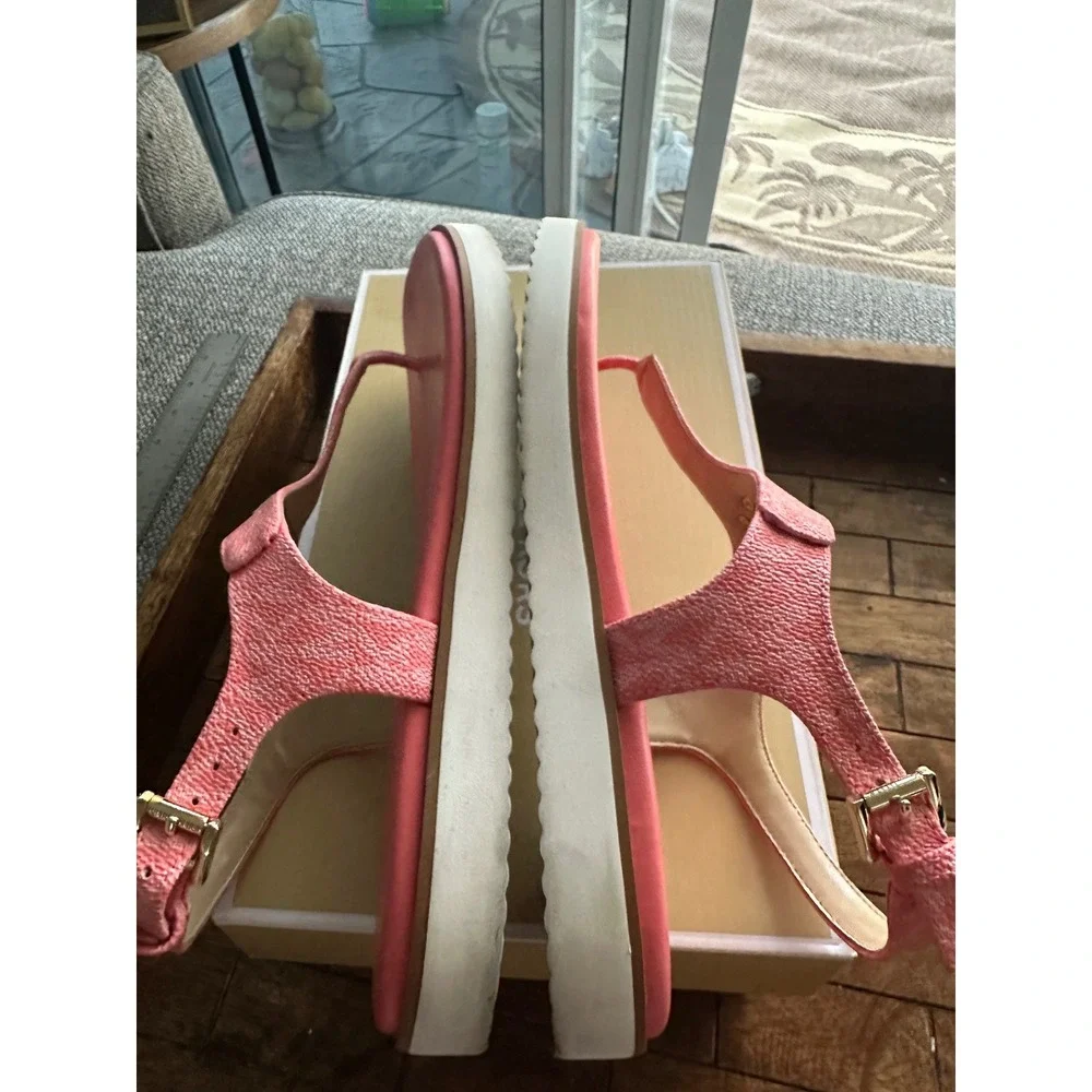 Michael Kors Women Pink Jilly MK Logo Thong Slingback Sandals 8.5M PV22A VGUC - Picture 8 of 10
